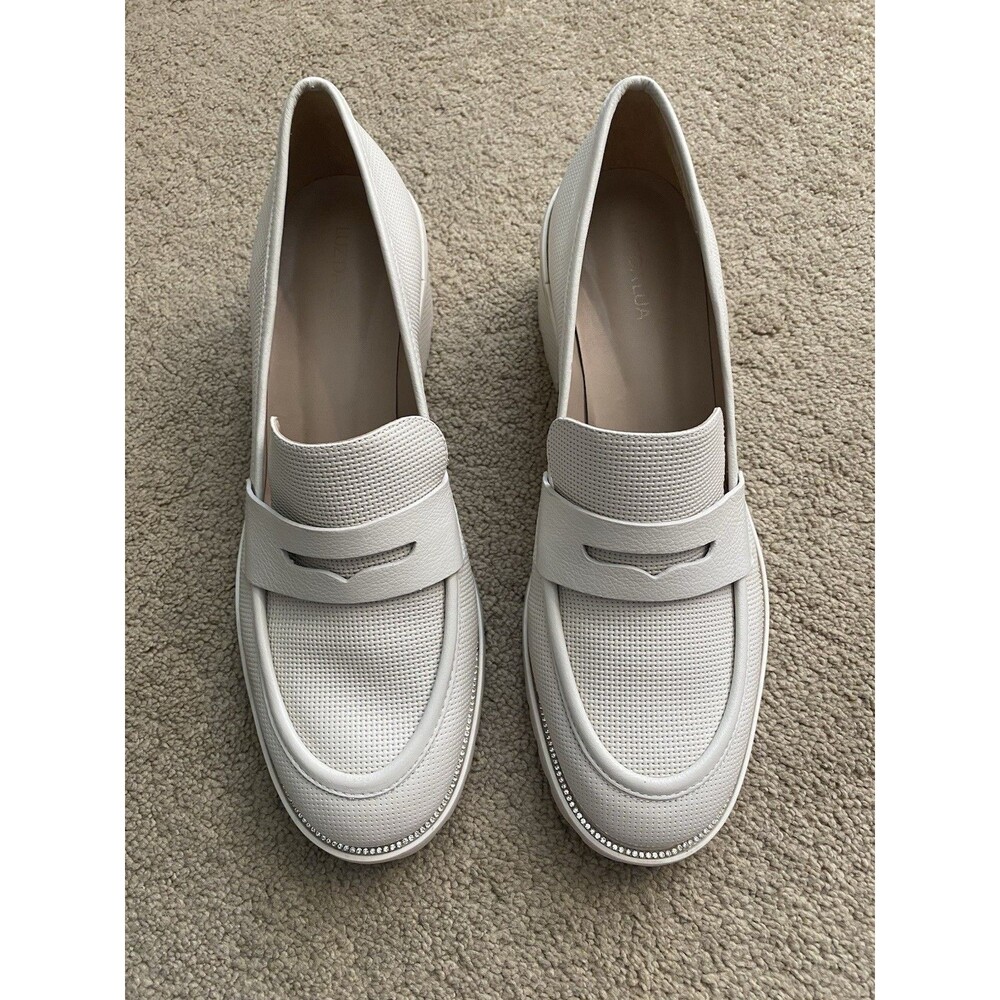 Luz da Lua Tramado Strass Lug Sole Loafers Off White Leather Chunky Y2K Size 10